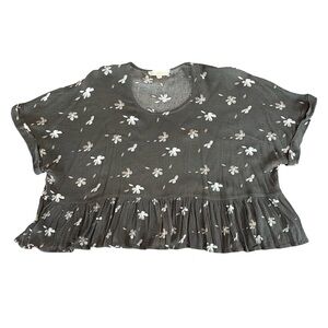 Grade & Gather Floral, Floaty Ruffle-Hem Women’s Cropped Top, S/M